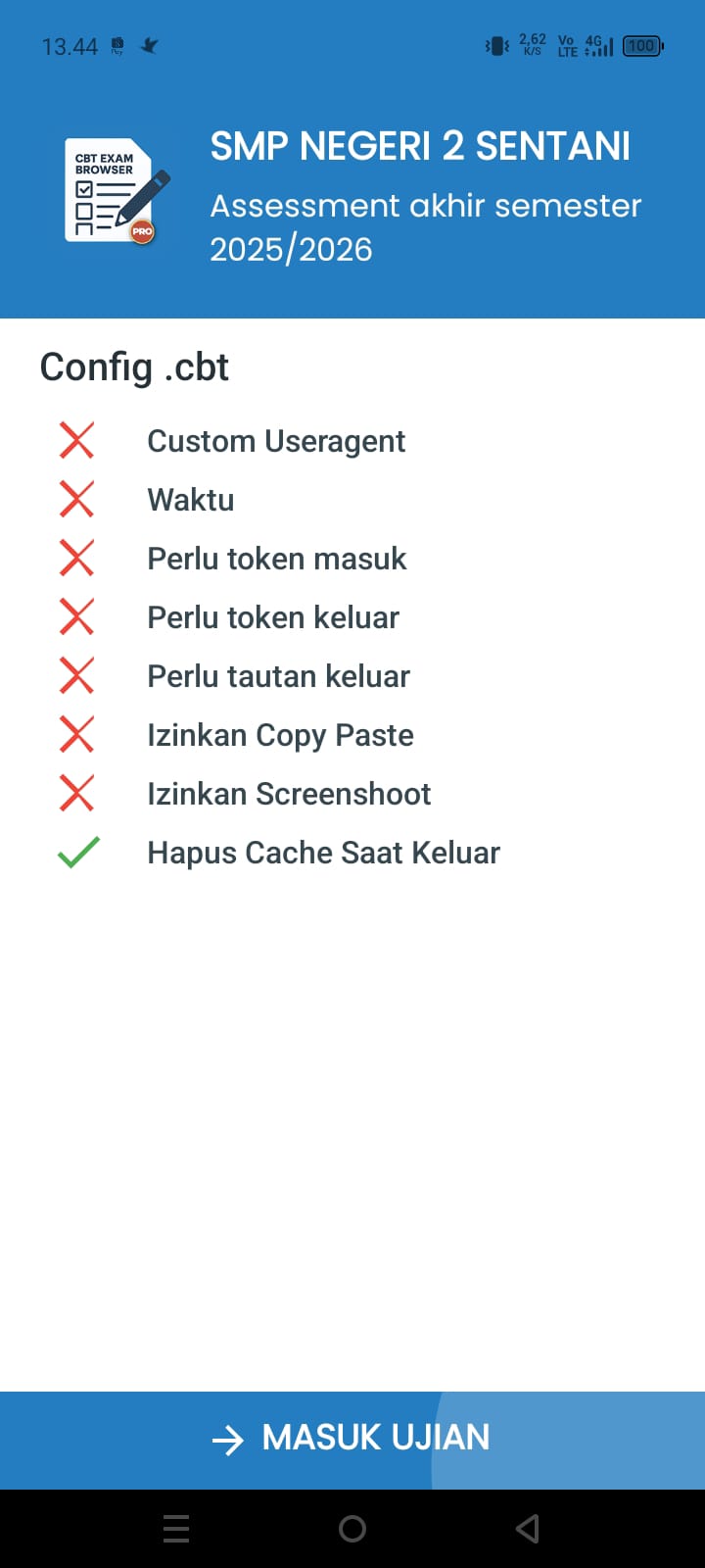 Klik masuk ujian untuk memulai