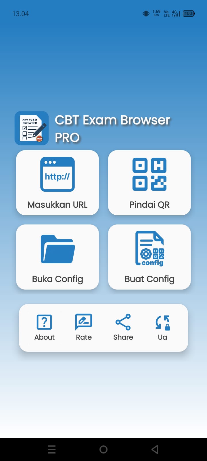 Tampilan aplikasi CBT ExamBro - buka config